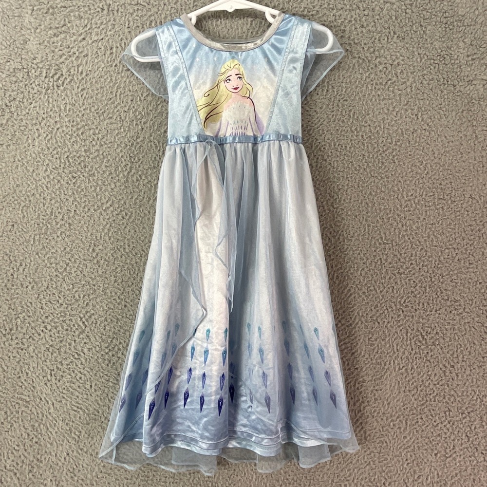 Disney Frozen Elsa Nightgown Kids 4T Blue Excellent Mesh Overlay Dress Up Gown